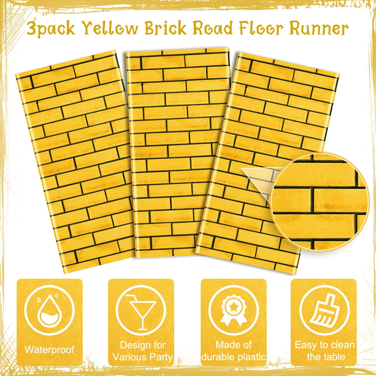 3Pcs Total 4.5×27 Feet Yellow Brick Road Floor 9 x 3Pack,