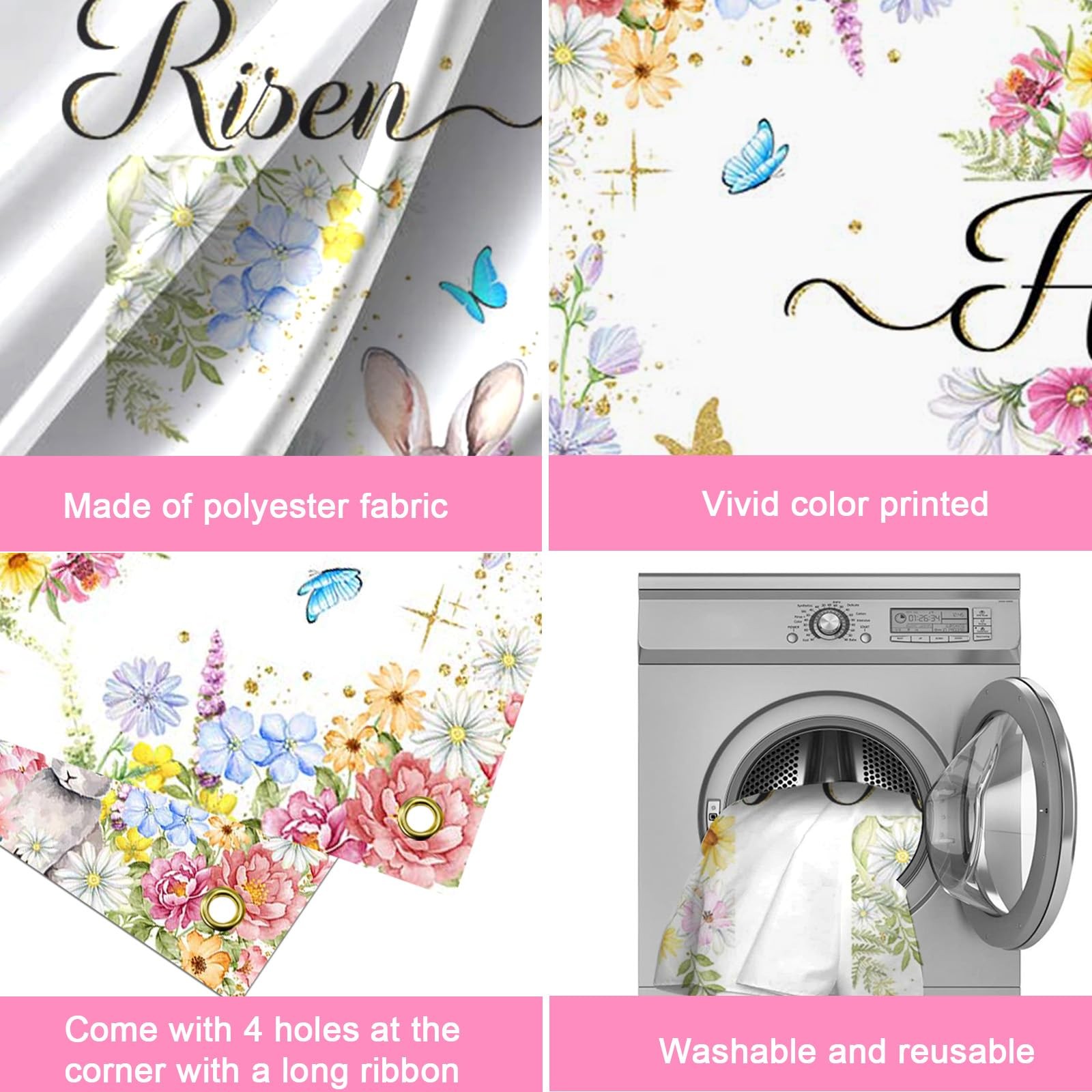 Mocsicka Easter He is Risen Banner Backdrop Spring 70.8″L x 43.3″W, Muti