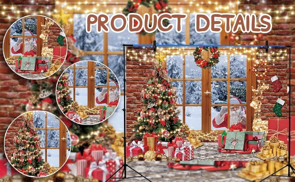 Christmas Window Backdrop Winter Snow Scene Santa Claus Xmas Tree 7x5FT New