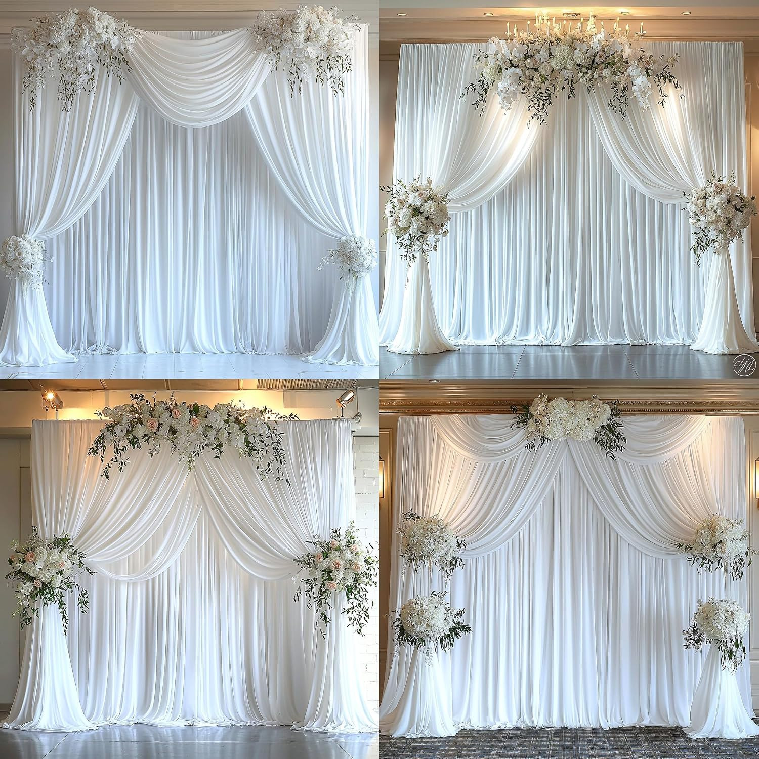 30FTx12FT White Wrinkle-Free Wedding Backdrop Curtain -Silky Washable White Poly