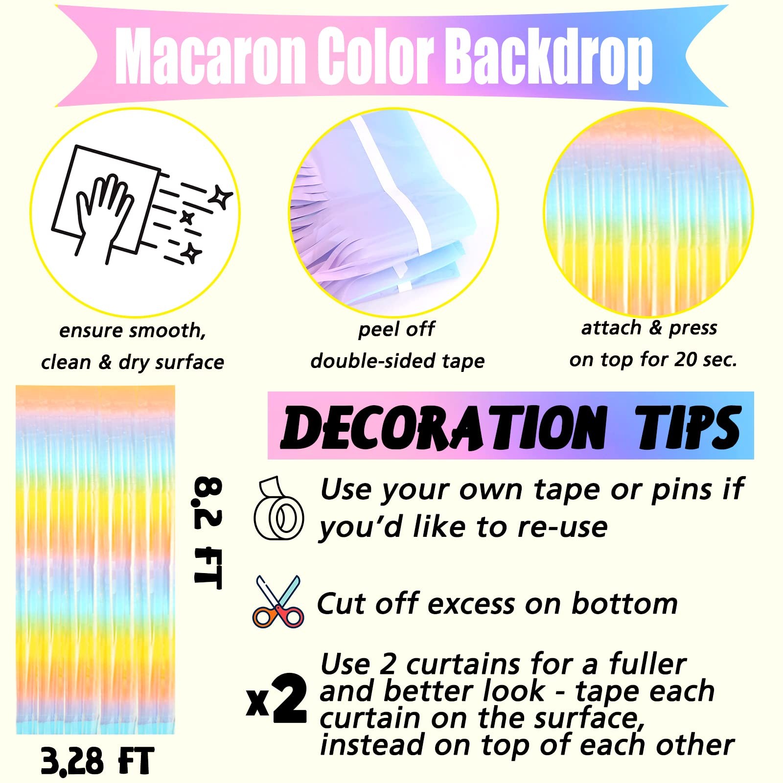 Fringe Curtain Backdrop 4 Pack Rainbow Metallic Tinsel Foil Streamers 3.2×8.2