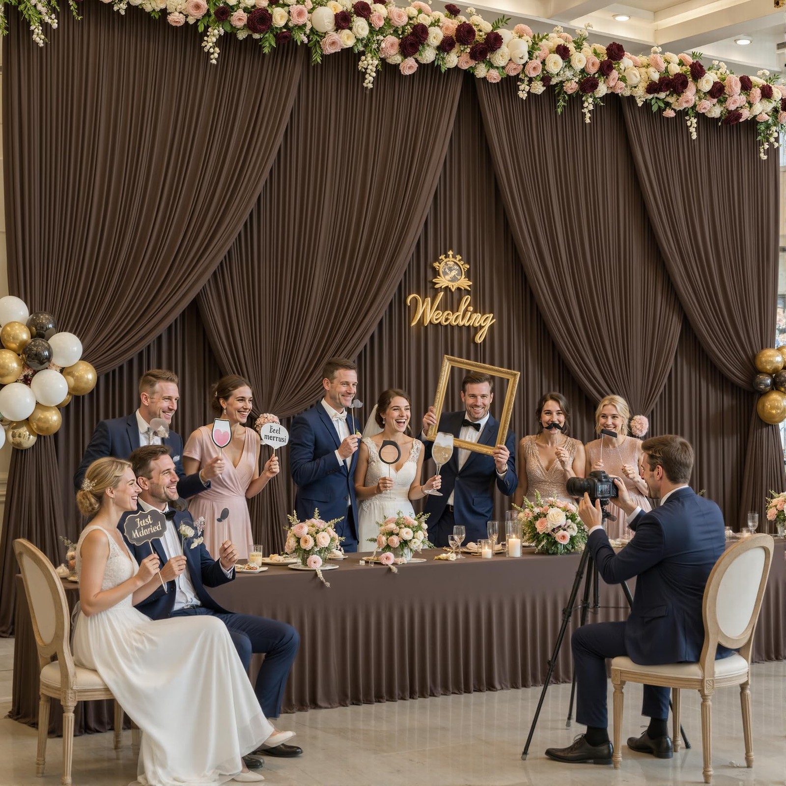 8 Panels Brown Backdrop Curtains for Wedding 5′(W) x 12′(H), 8 panels,