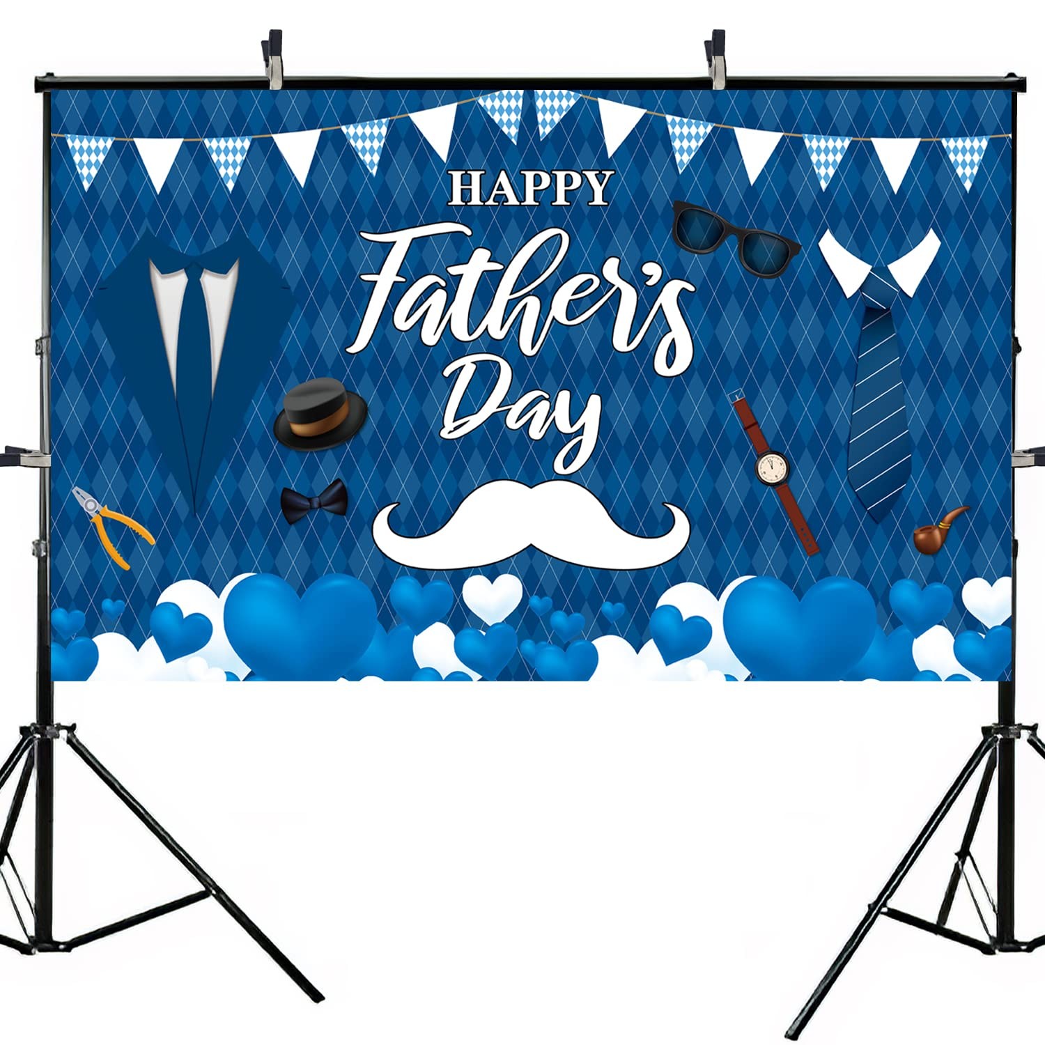 Father’s Day Decoration Backdrop Happy Father’s Day Banner Blue Polyester 71 Inc