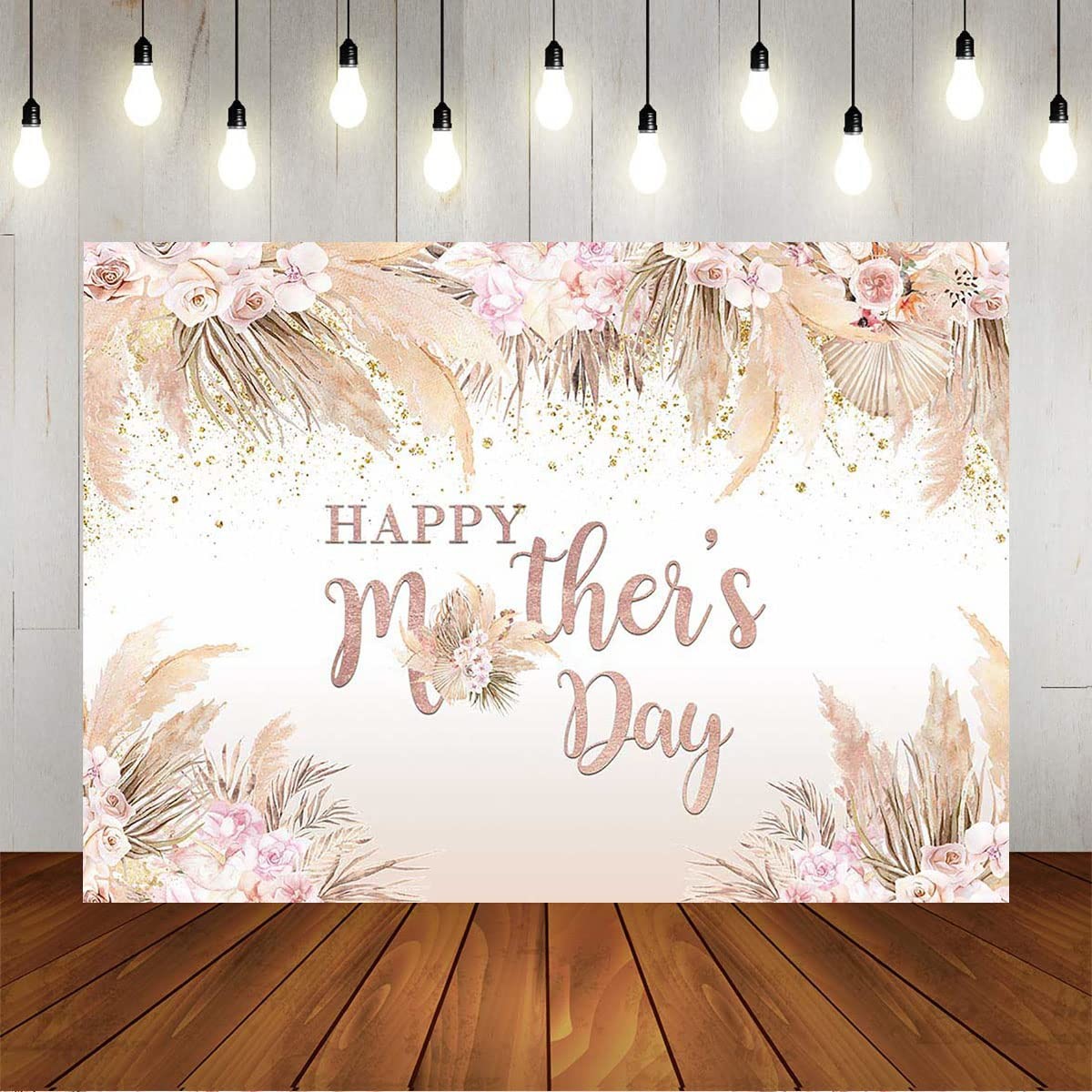 7x5ft Mothers Day Backdrop Boho Flowers Happy Mother’s Day Banner Pampas Grass
