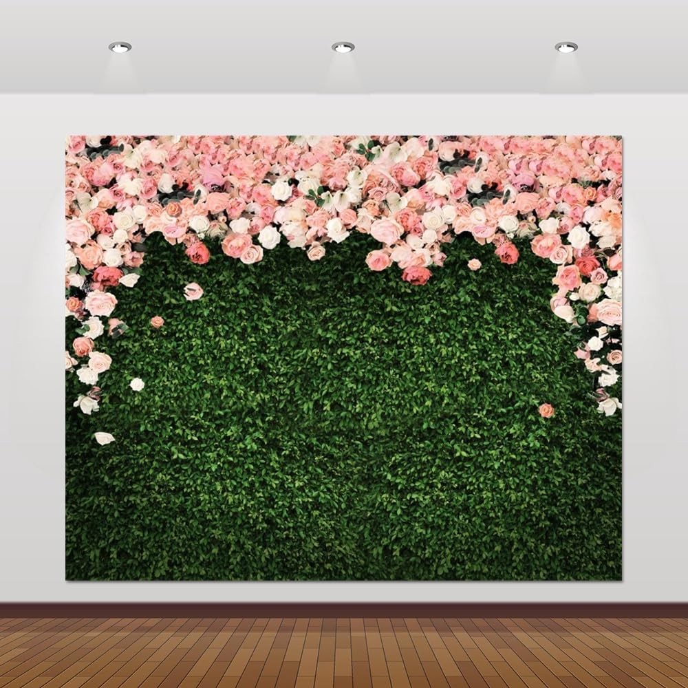 Greenery Backdrop 10x8ft Flowers Spring Green Leaves Grass Wall Pink Floral R…
