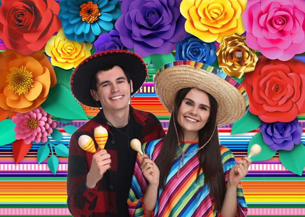 Mexican Theme Party Striped Backdrop Fiesta Cinco De Mayo Paper Flowers Backgrou