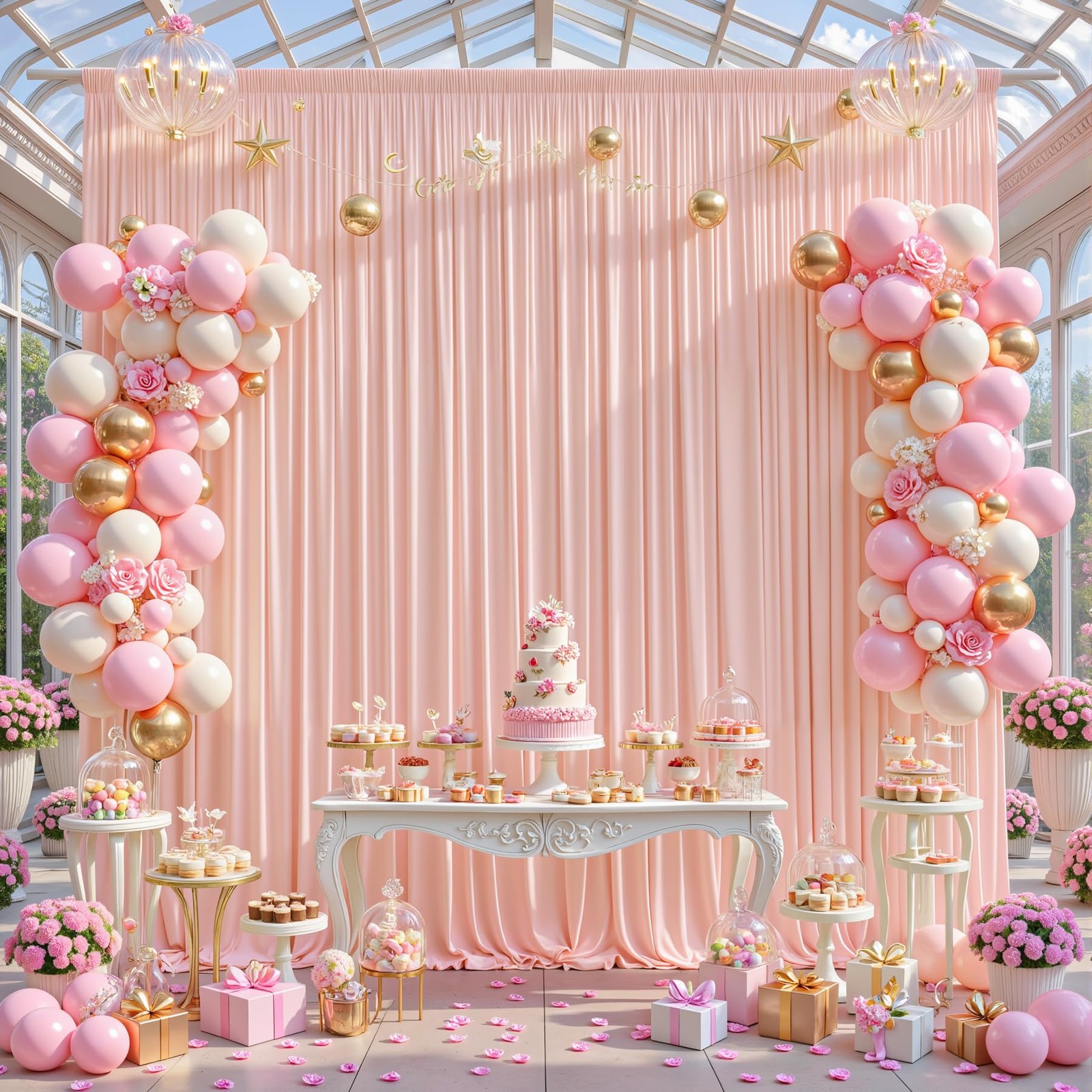 10 Panles Pale Pink Backdrop Curtains – W4′ x H10′(10 panels),