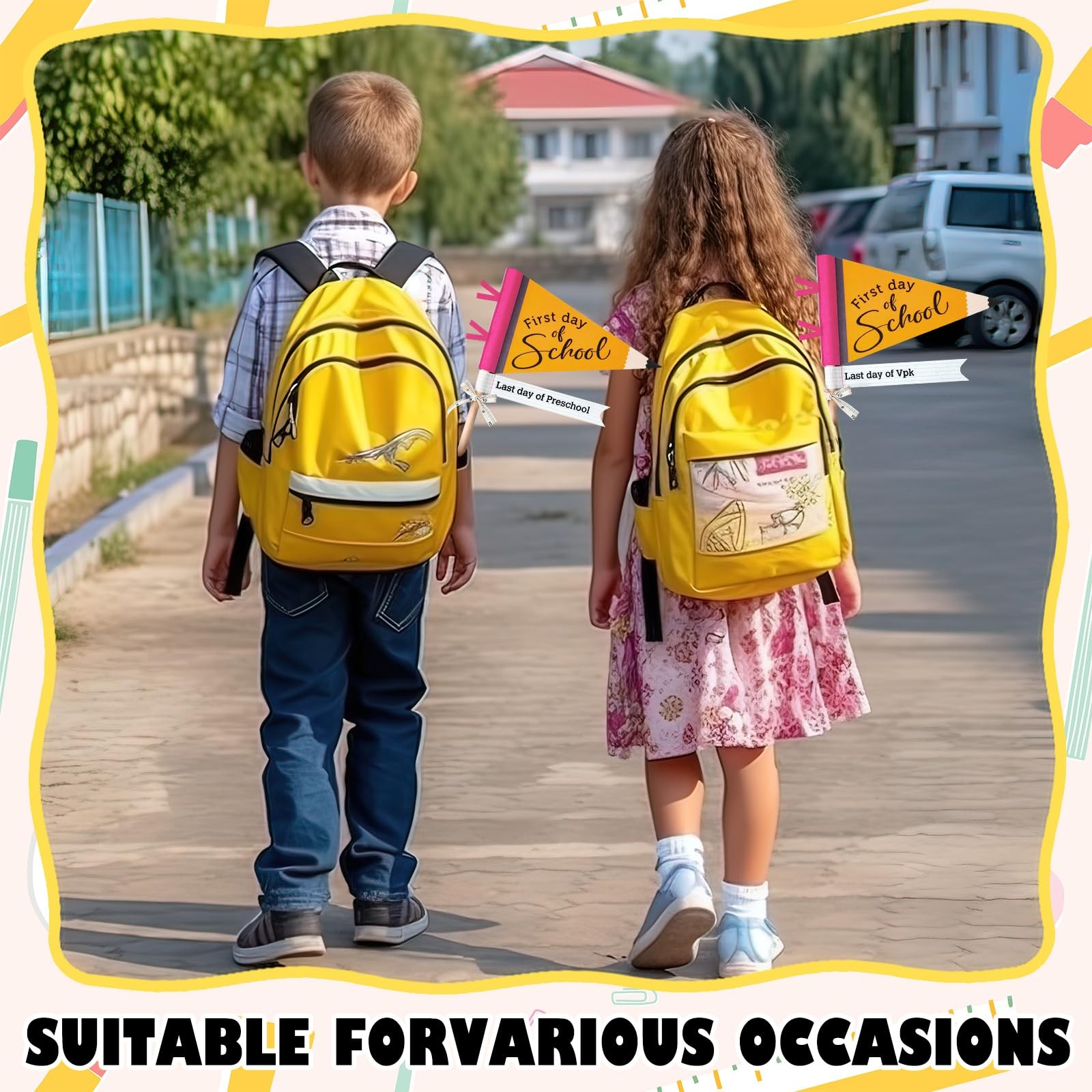 14 PCS First Last Day Of School Flag DIY Pennants Photo Prop Class Decoration