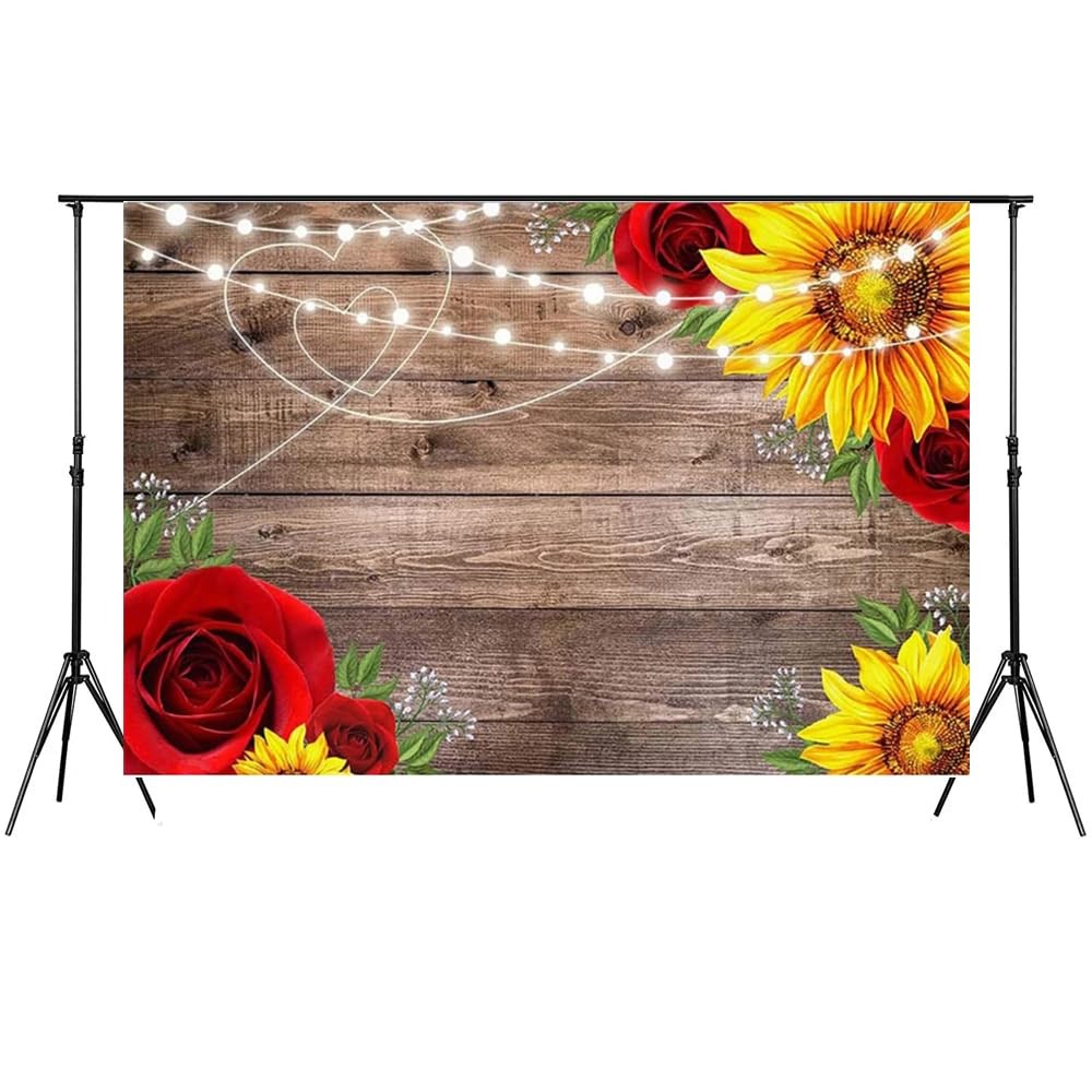 8x6ft Brown Wooden Board Sunflower Rose Photography Backdrop for 8x6ft,