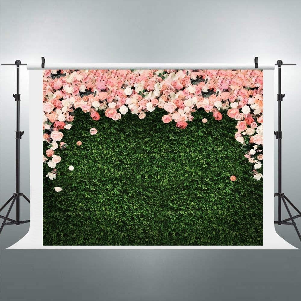 Greenery Backdrop 10x8ft Flowers Spring Green Leaves Grass Wall Pink Floral R…