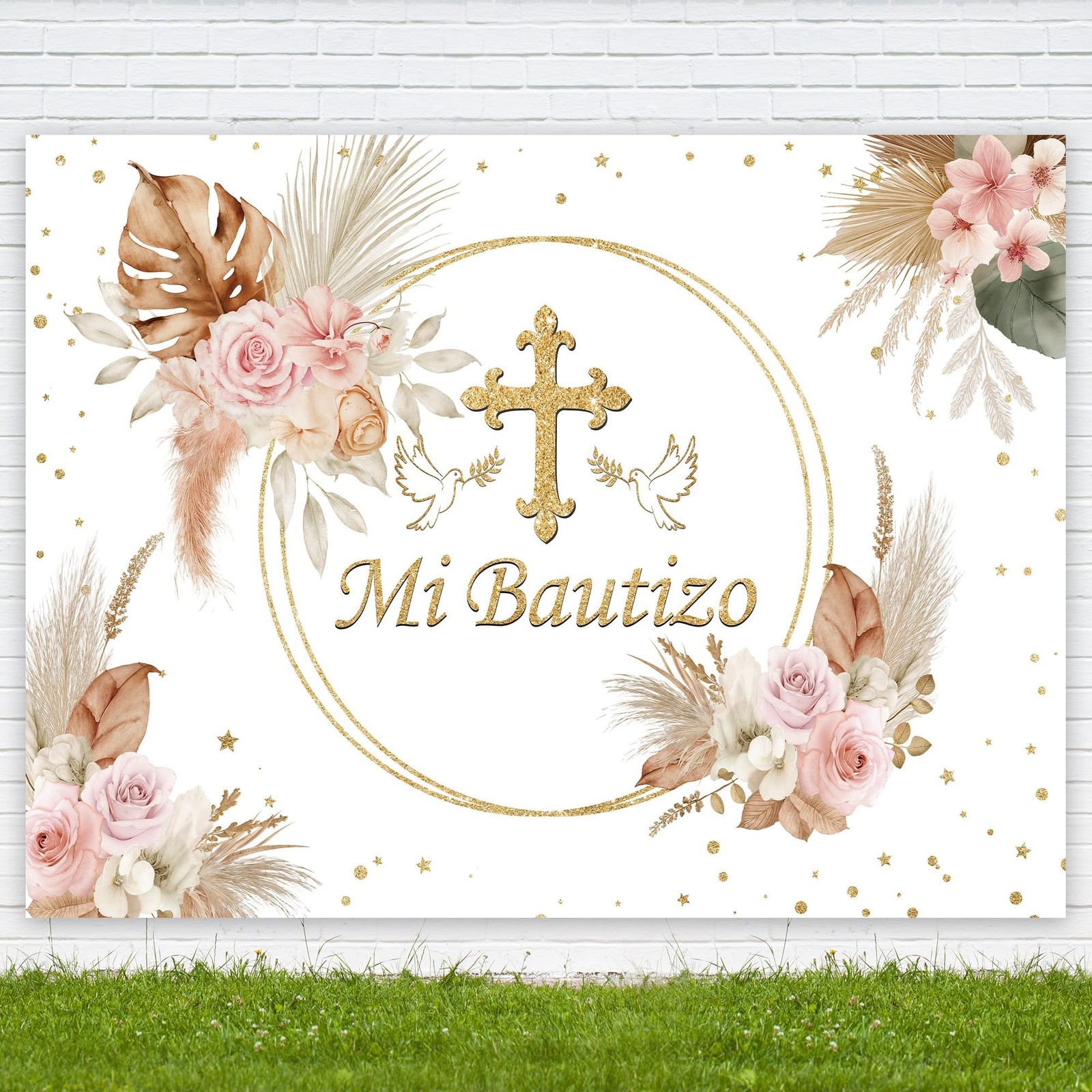 Mi Bautizo Sign Backdrop God Bless Baptism 8Wx6H Feet Polyester Fabric First …