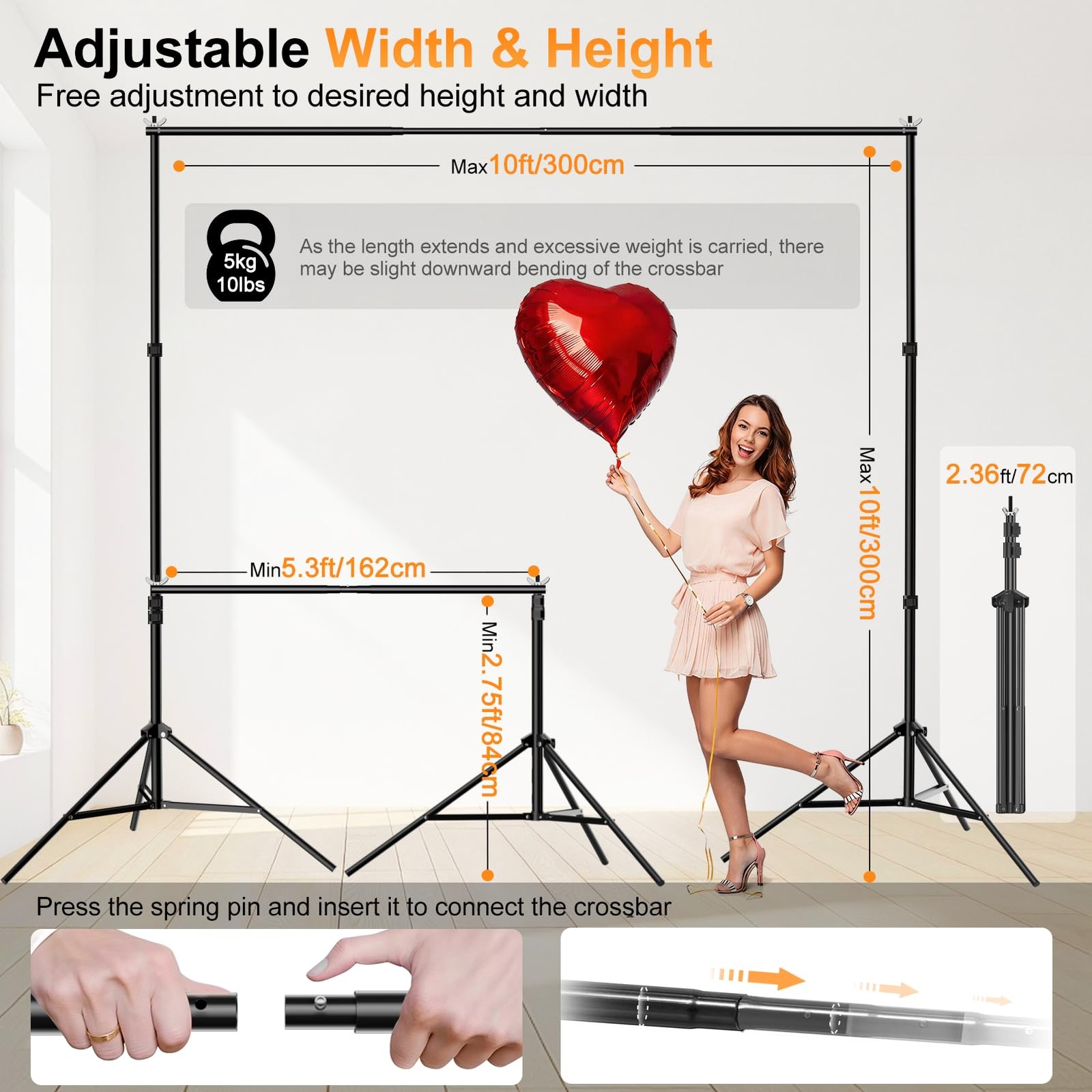 Backdrop Stand, Photo Video Studio 10 x 10FT Adjustable Backdrop Stand, Backg…