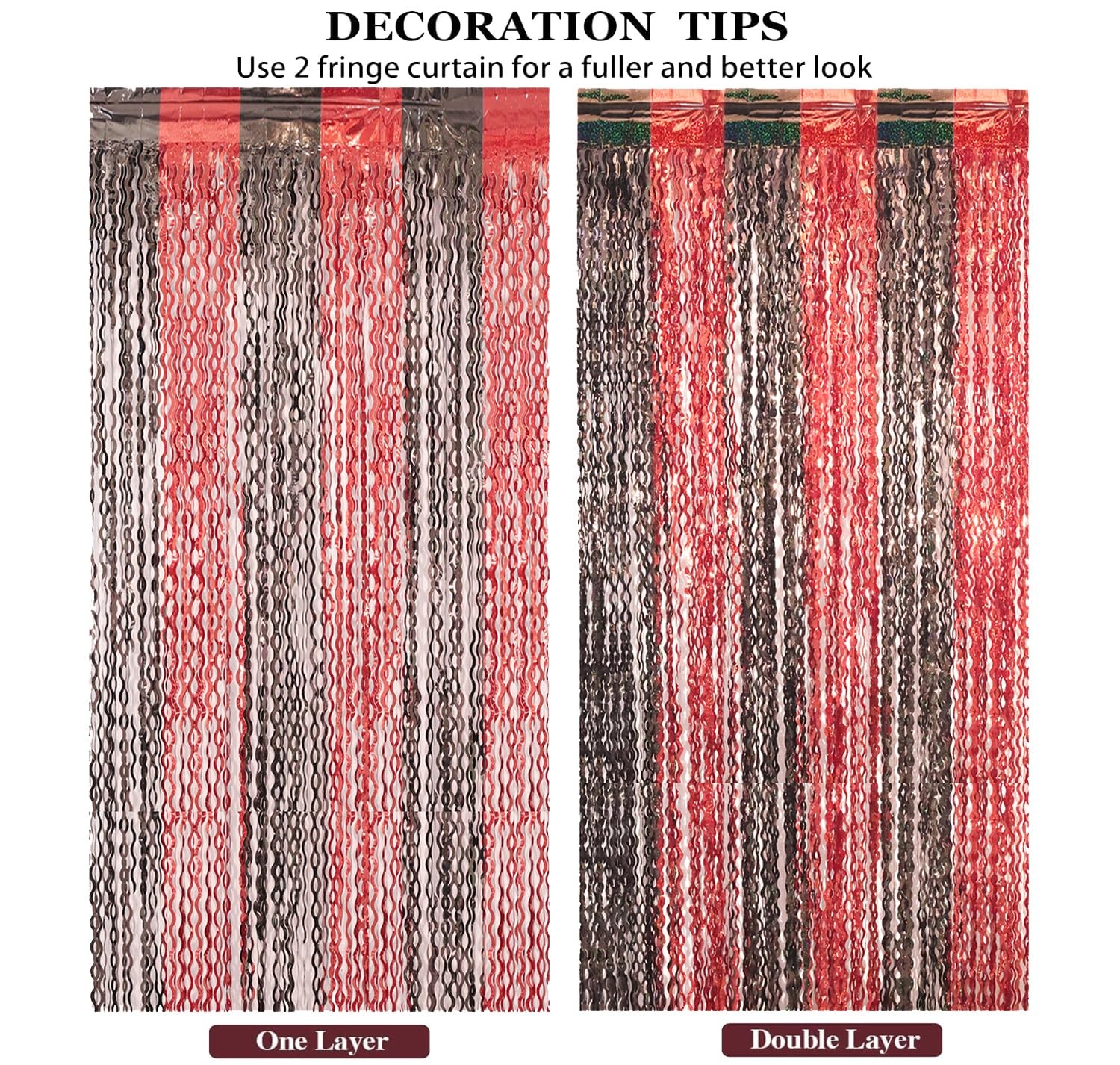 Red Black Foil Fringe Backdrop Curtains 4 PCS 3.3×6.6ft Wavy Tinsel Streamer
