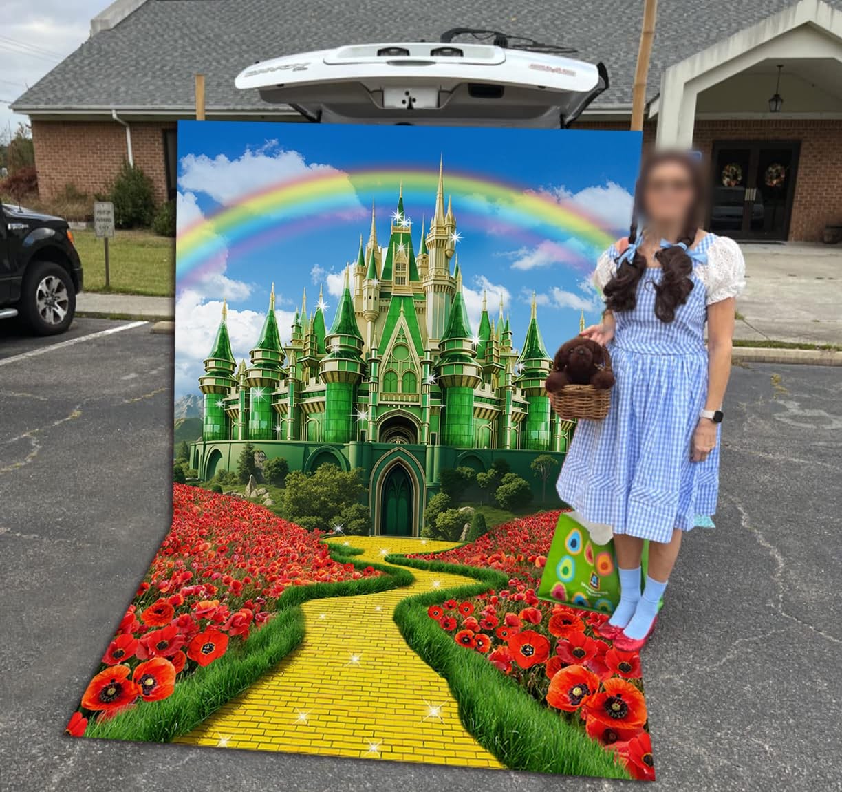 6×8 Ft Green Castle Yellow Brick Road Backdrop Rainbow Princess Photo Props