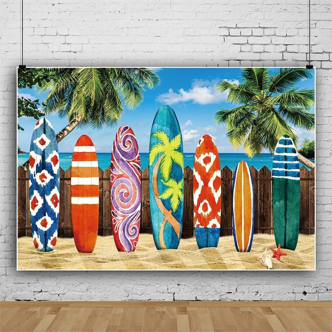 8x6ft Summer Beach Themed Party Photography Backdrop Surfboard Tropical Seaside