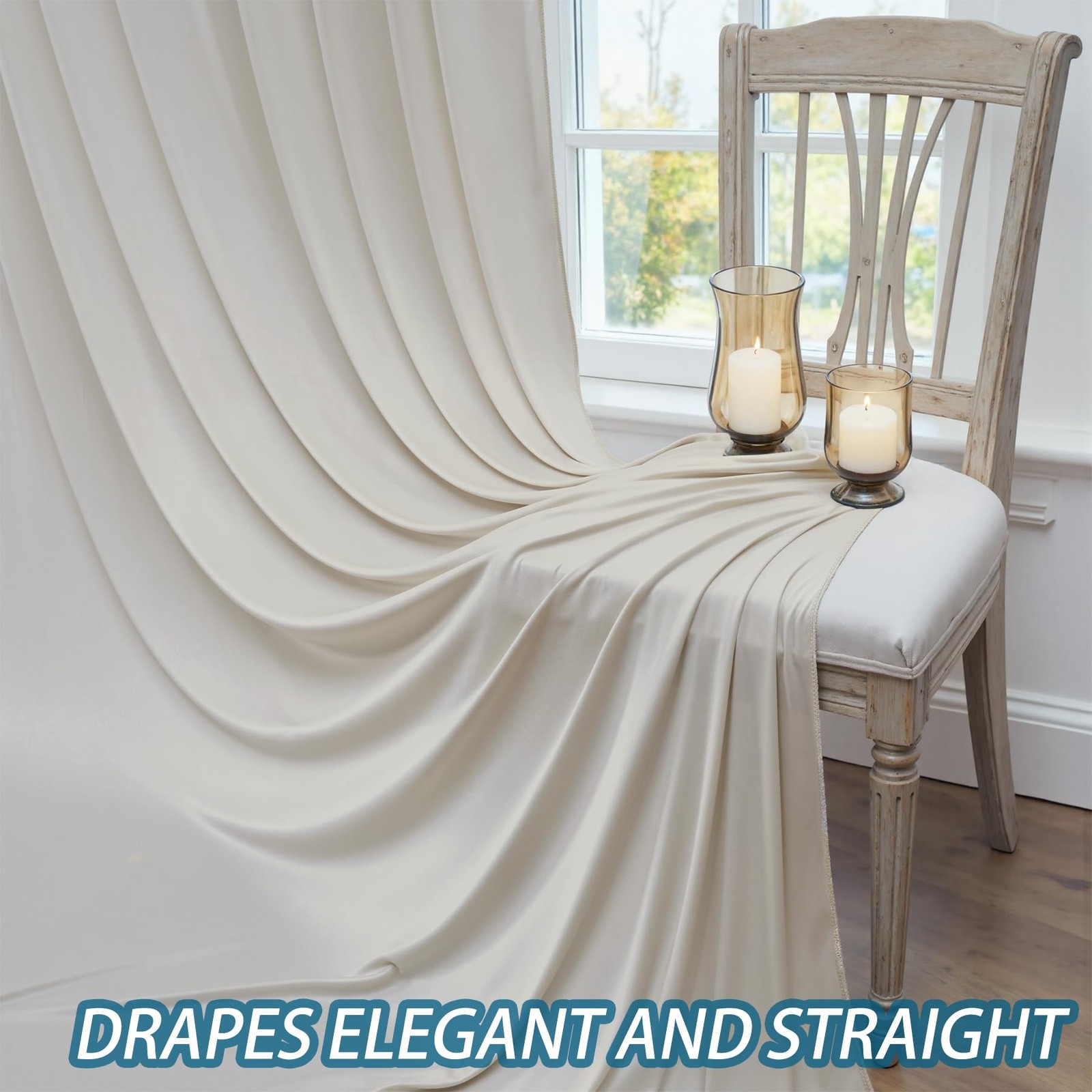 50×12ft Wrinkle Free Beige Backdrop Curtain for 12ft Long_10 Panels,