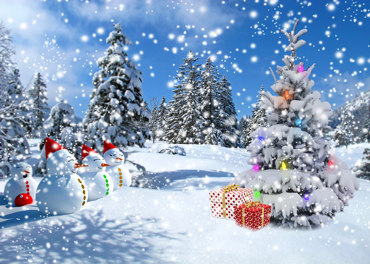 10x8ft Winter Snow Pine Trees Xmas Cute Snowman Photo Background Vinyl Backdrop