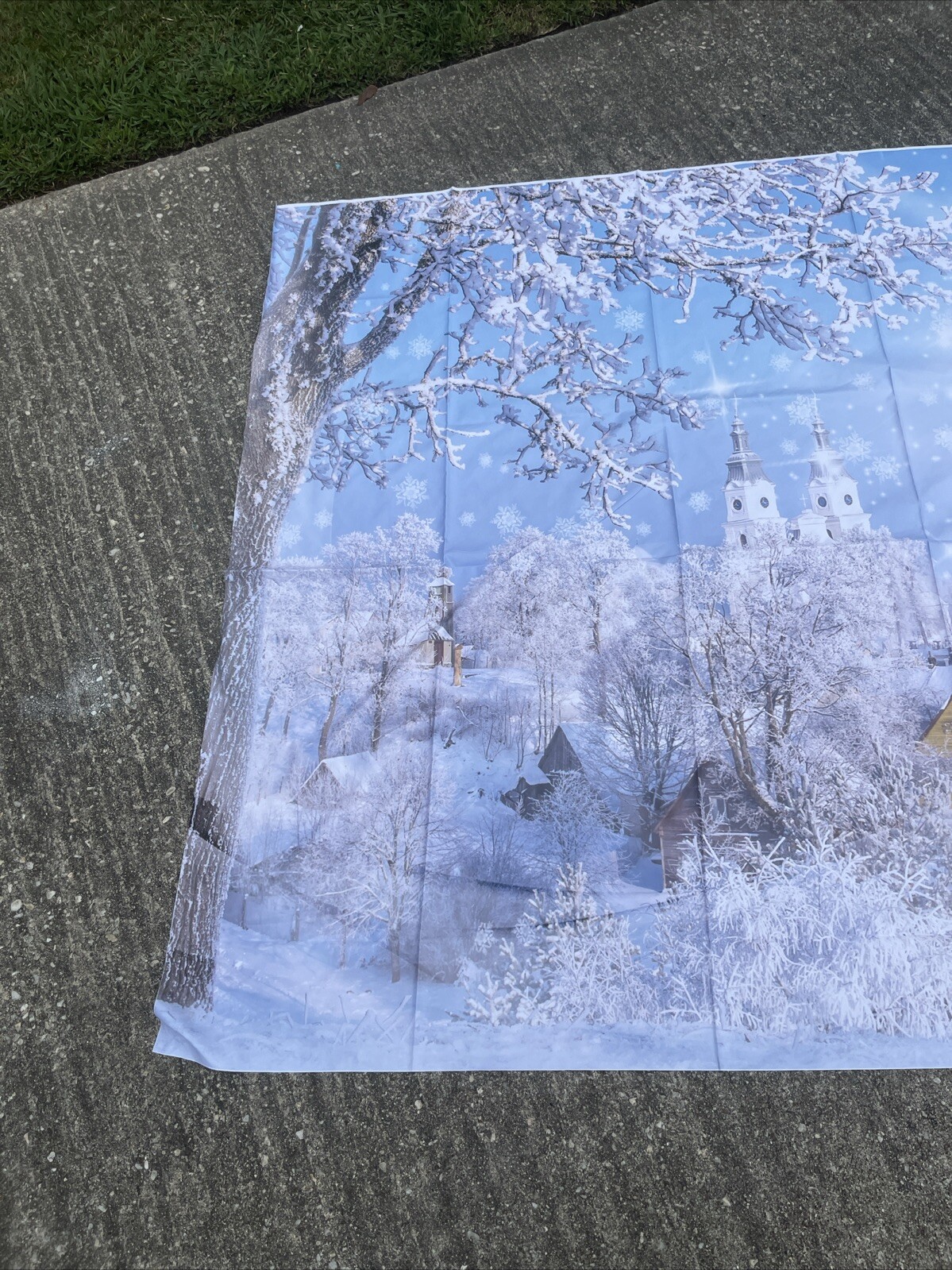 Winter cityscape snow blue backdrop fabric 5×7