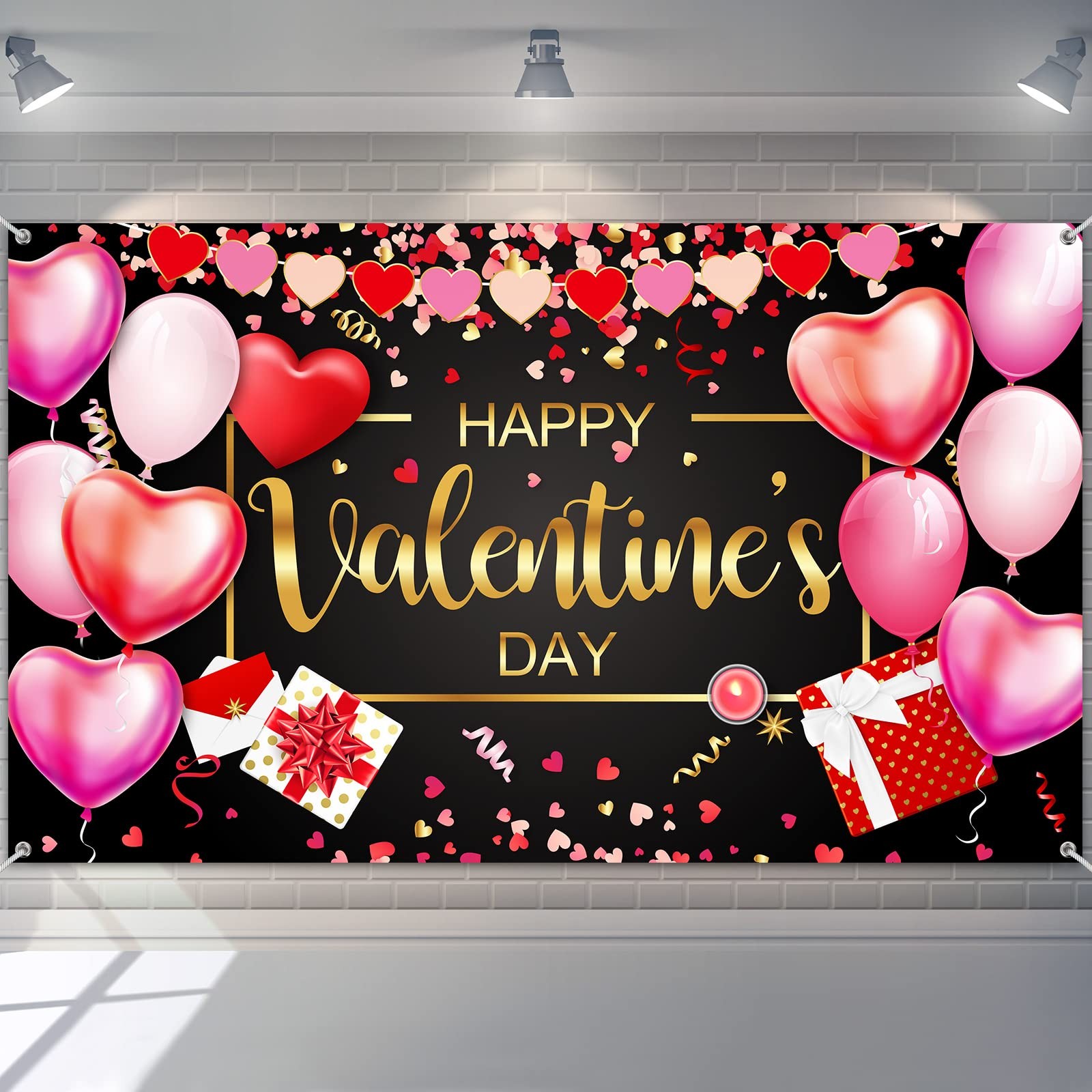 Happy Valentine’s Day Backdrop Banner 73 x 43 Inch Large Size Heart Valentine’s