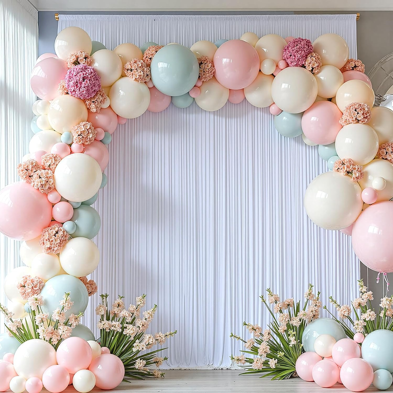 30FTx12FT White Wrinkle-Free Wedding Backdrop Curtain -Silky Washable White Poly