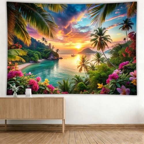 TNDEA Summer Beach Tapestry,Hawaiian Beach Party 48″L x 36″W Seascape