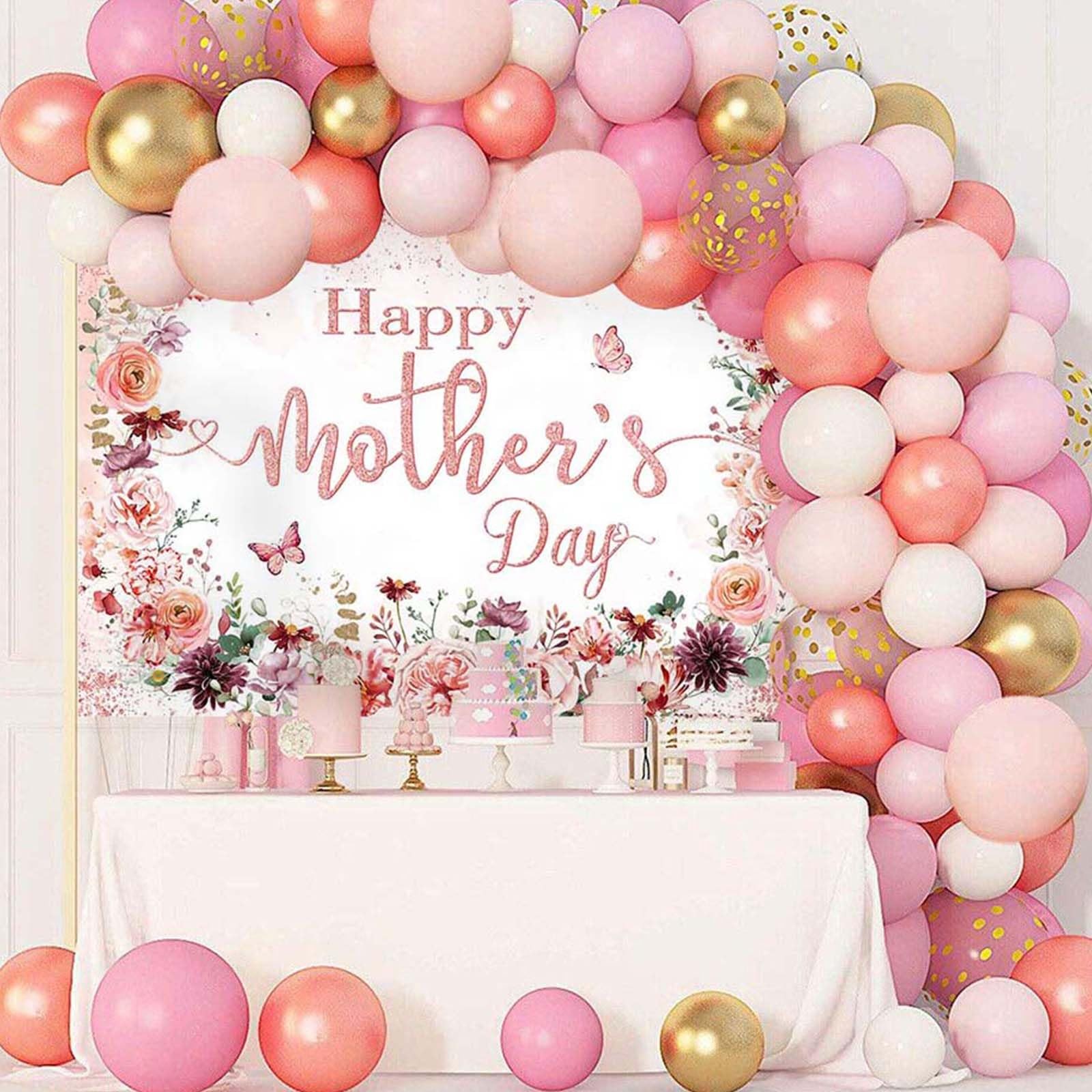 Mothers Day Backdrop Pink Floral Happy Mother’s Day Photo Background Rose Gold D