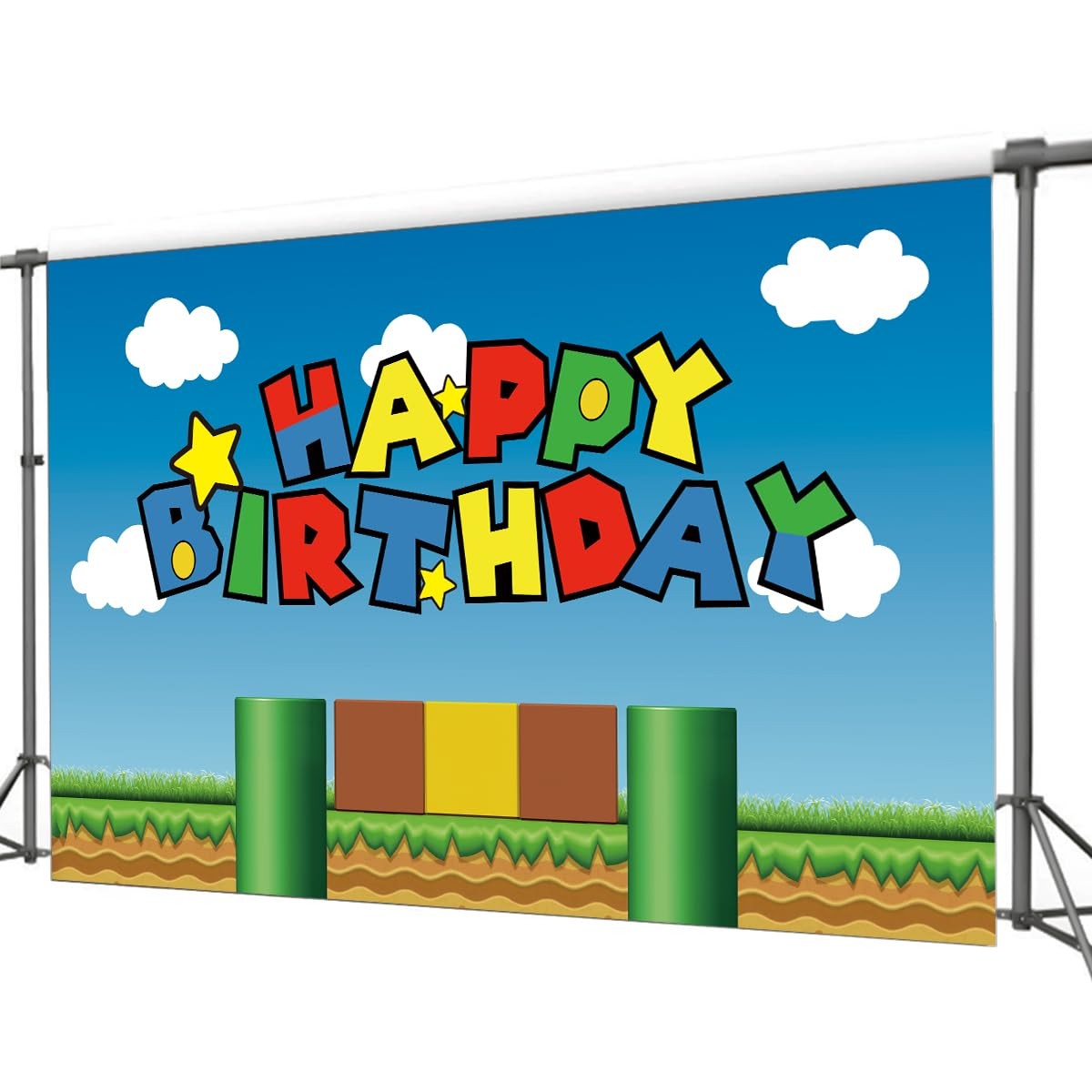 Super Bros Happy Birthday Party Backdrop, Baby Shower Cake Table Decoration S…
