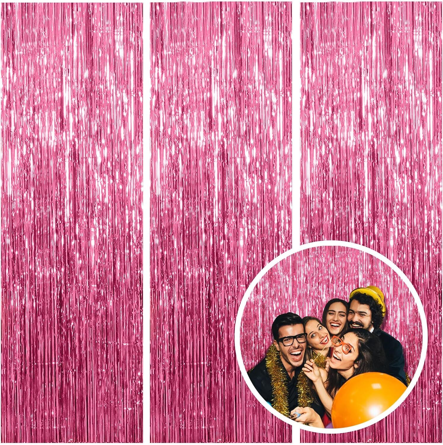 3 Pack Pink Backdrop Birthday Party Decorations Tinsel Foil Fringe