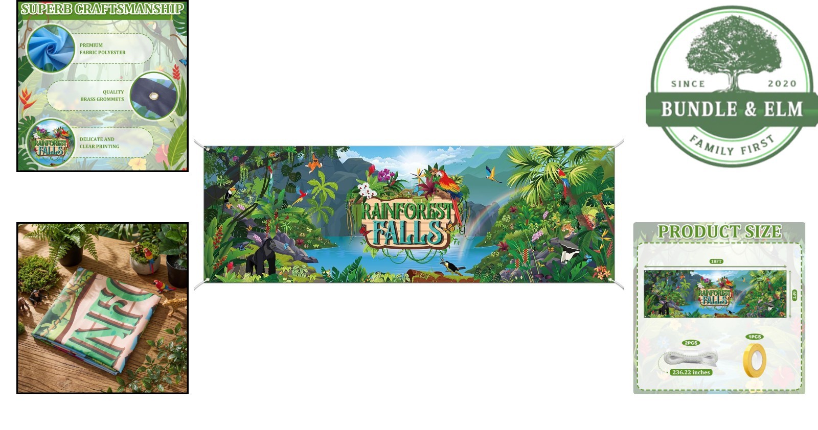 Multicolored Rainforest Scene Photography Backdrop for Party Events 18 x 6 Ft