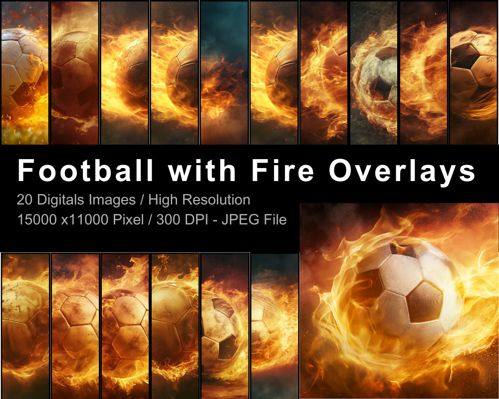 20 Football with Fire Theme Digital Backdrop Overlay Digital Studio Backdrop