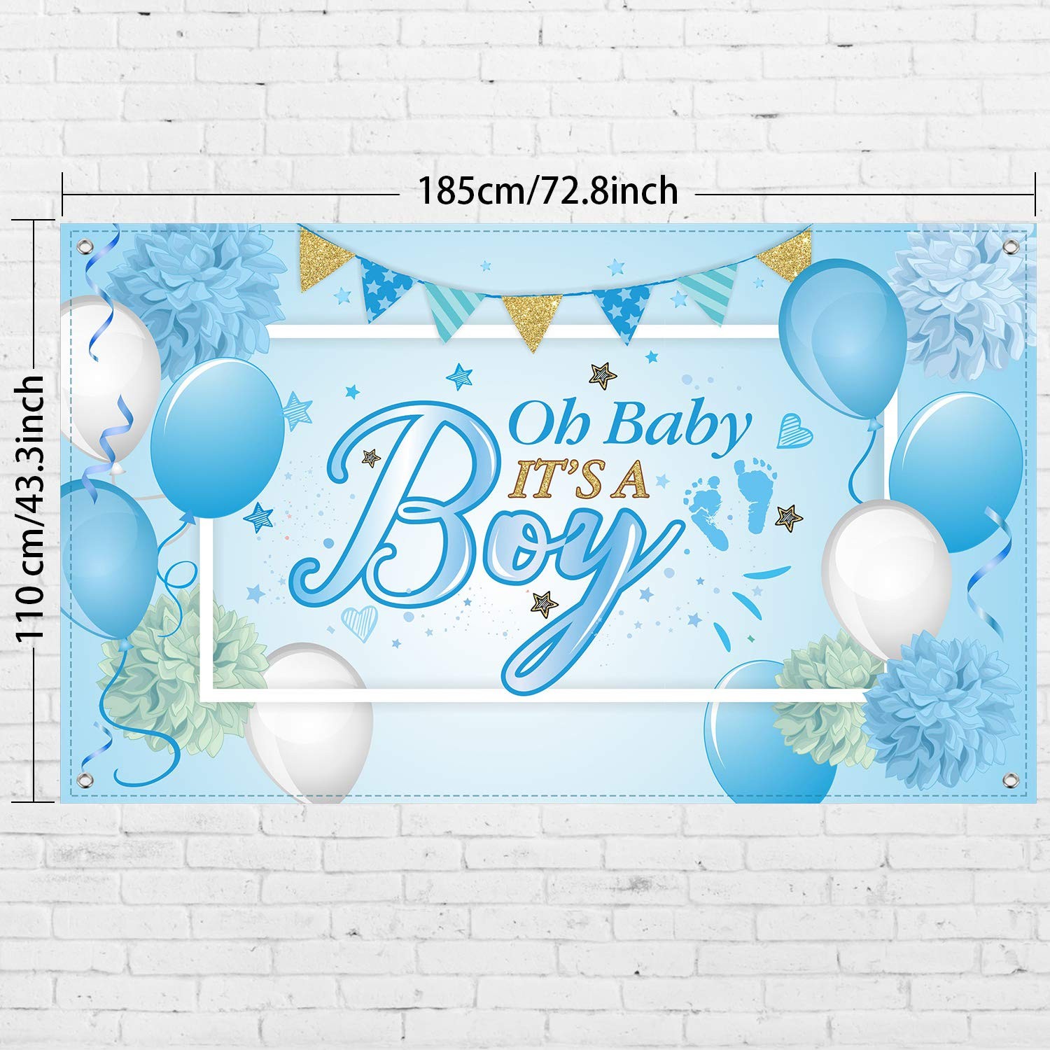 Large Blue Baby Boy Photo Backdrop 6 x 3.6 ft Durable Backdrop for Baby Shower