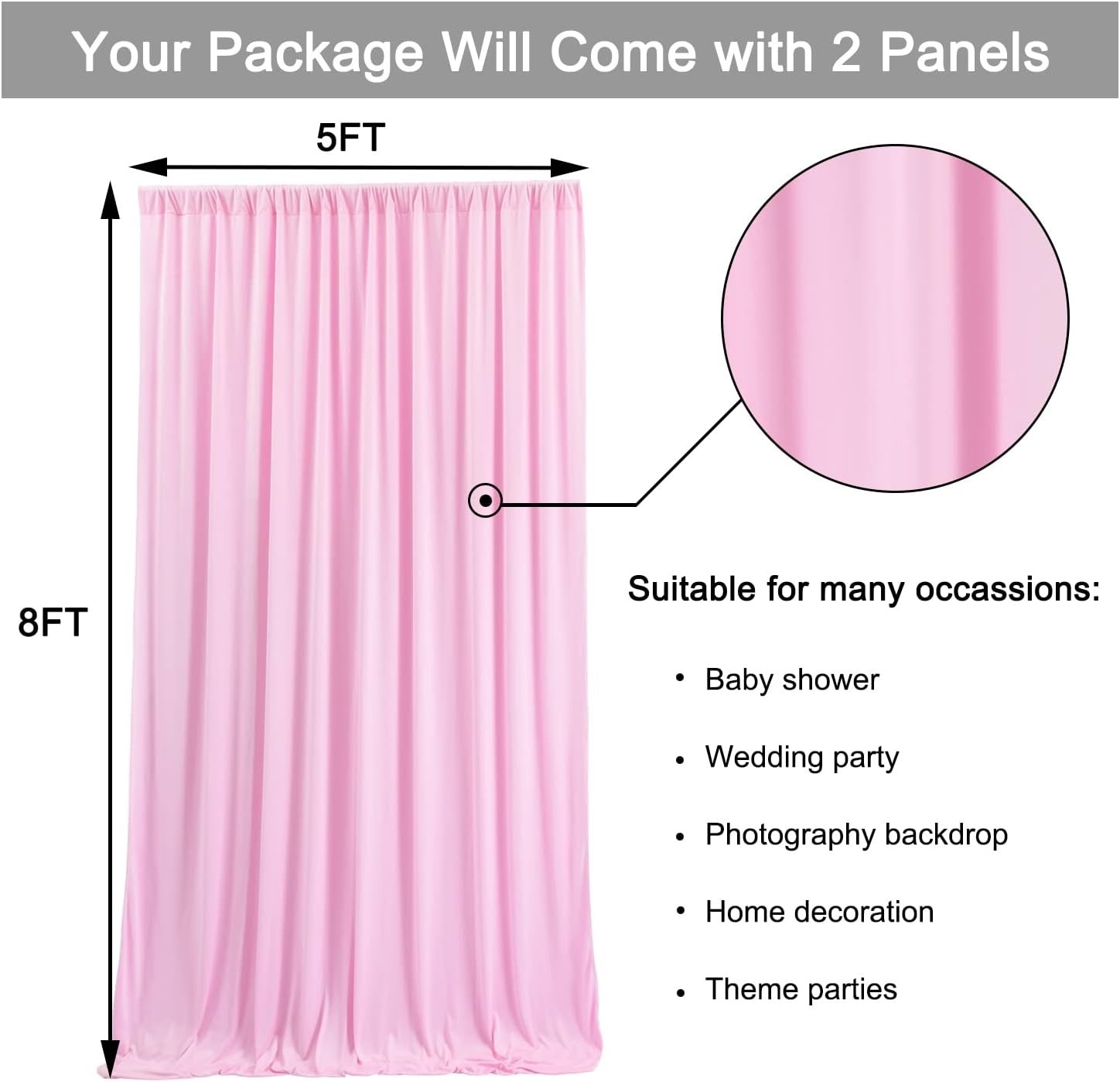 10 ft x 8 Wrinkle Free Pink 5'(W) x 8'(H), 2 panels, Baby