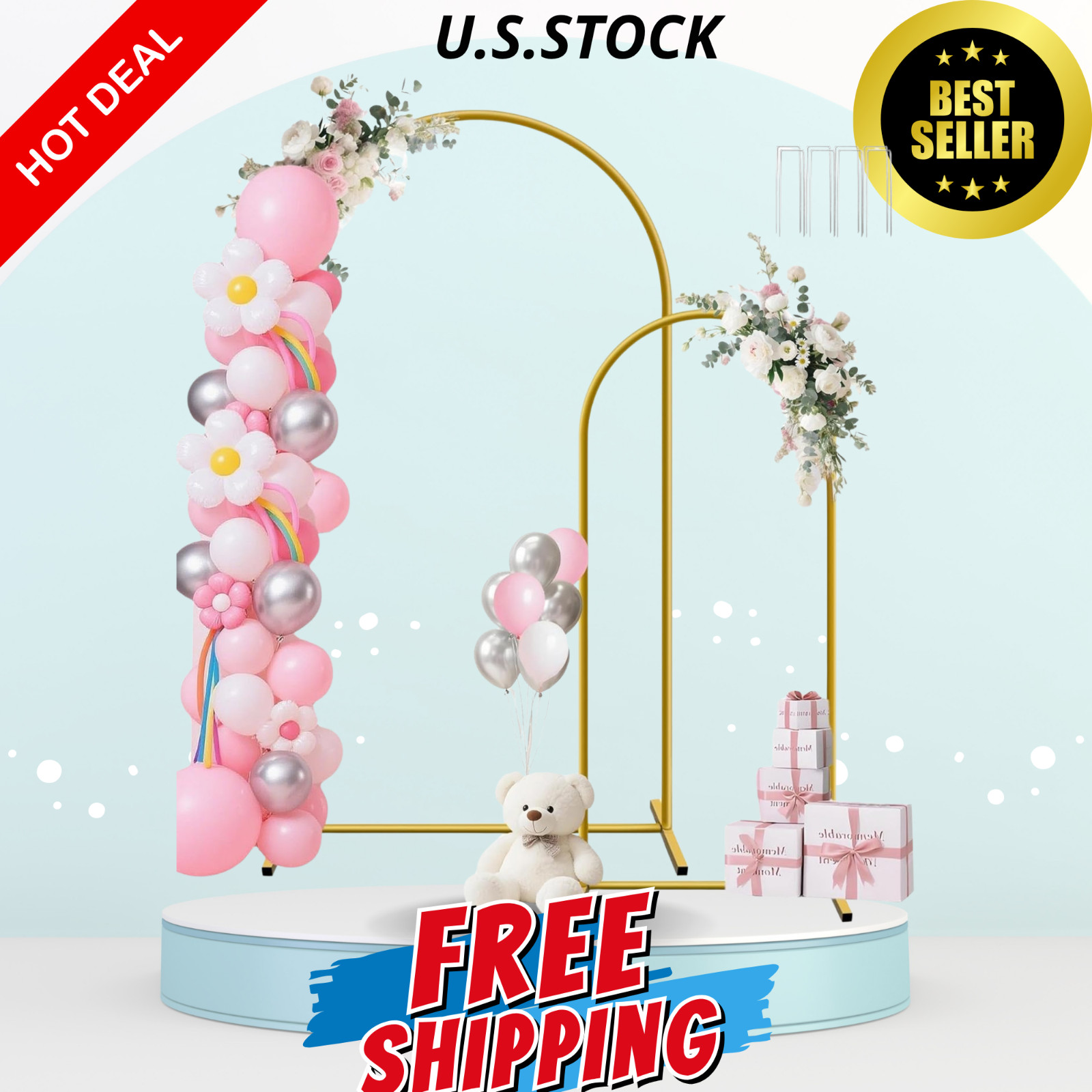 NEW Metal Arch Backdrop Stand Set 7.2ft 6ft Wedding Frame Gold