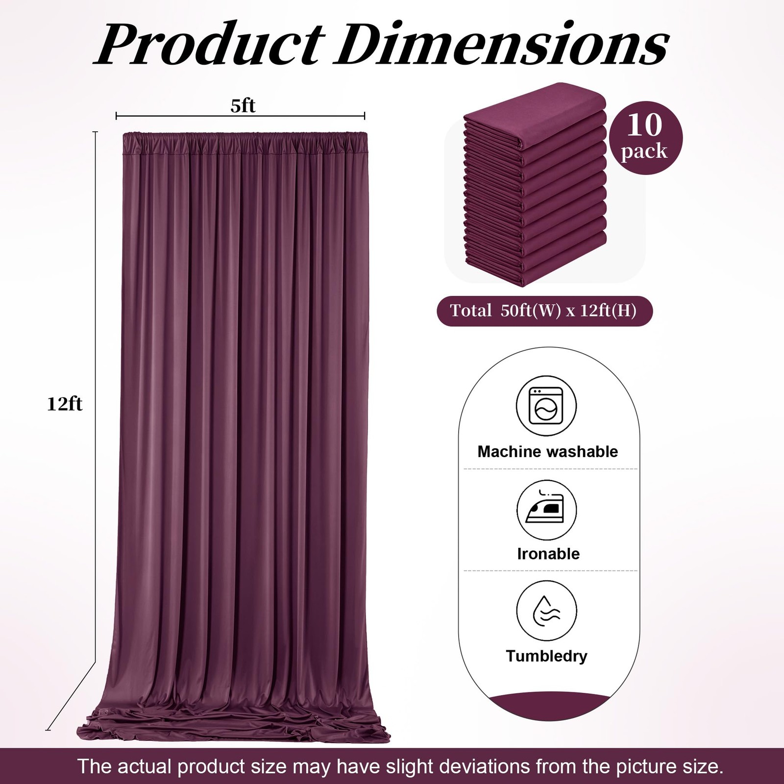 50ft x 12ft Burgundy Backdrop Curtains for 5FT×12FT_10 Panels,