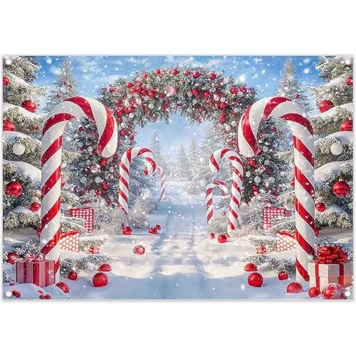 7x5ft Christmas Cane Candy Photography Backdrop – Winter Snow Scene