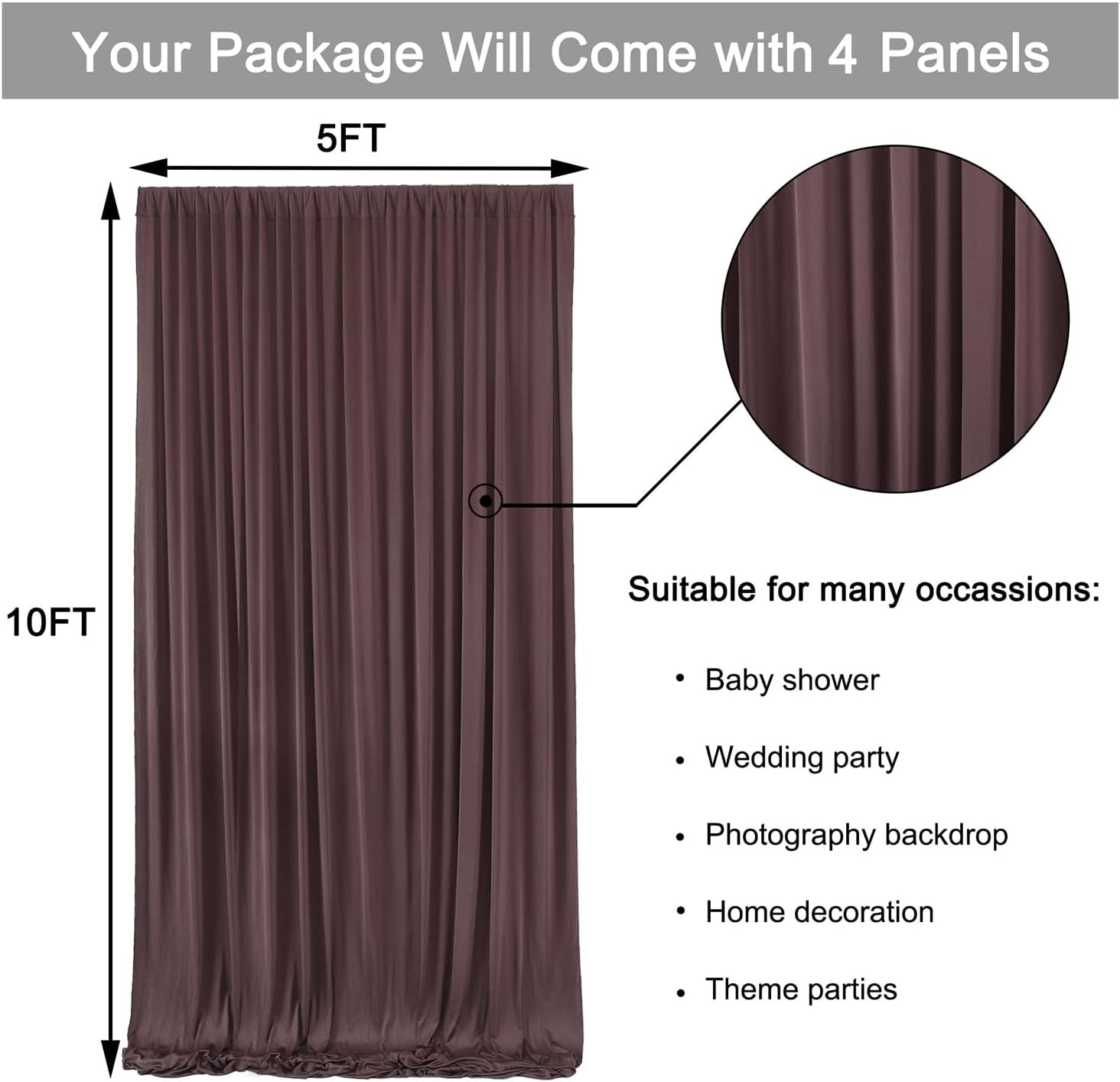 Wrinkle-Free Brown Backdrop Curtain for Weddings & Parties – 20ft x 10ft