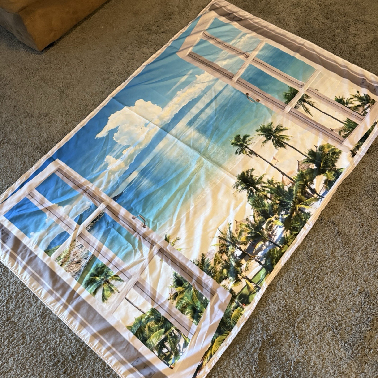 Summer Beach Window Backdrop Hawaii Tropical Island Palm Leaves Ocean 3’x5’