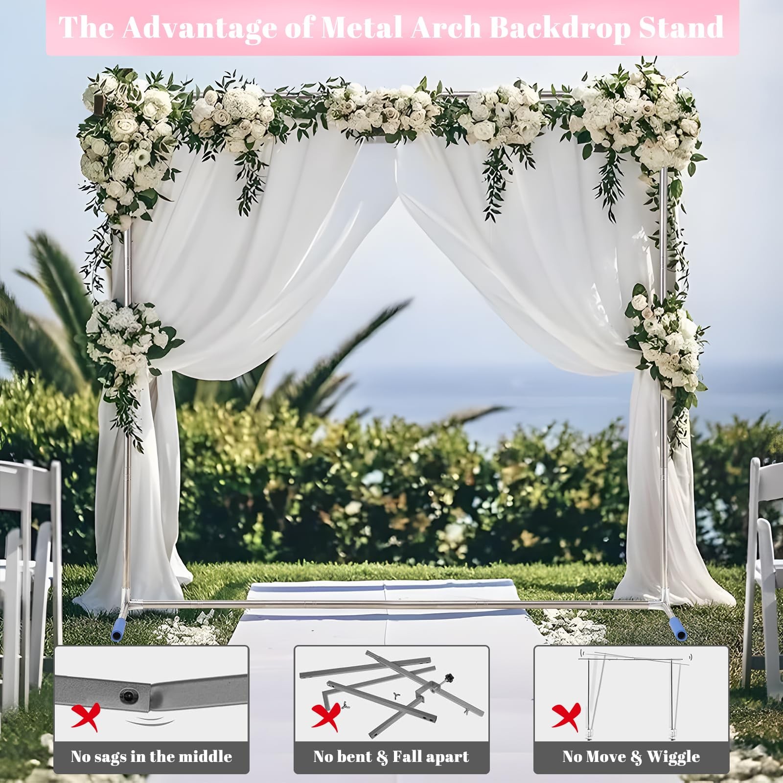 Arch Backdrop Stand7x6 FT Metal Wedding Square Backdrop Stand for Ceremony Sq…