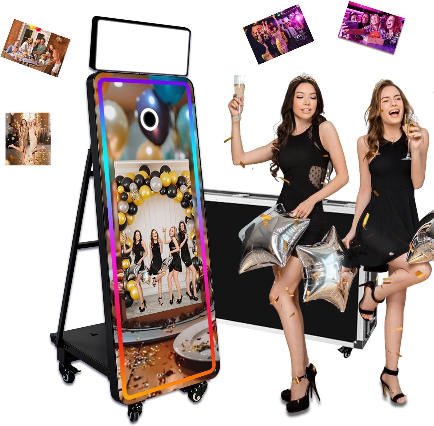 63” Mirror Photo Booth,32” Interactive Touch Screen with Square Light and RGB