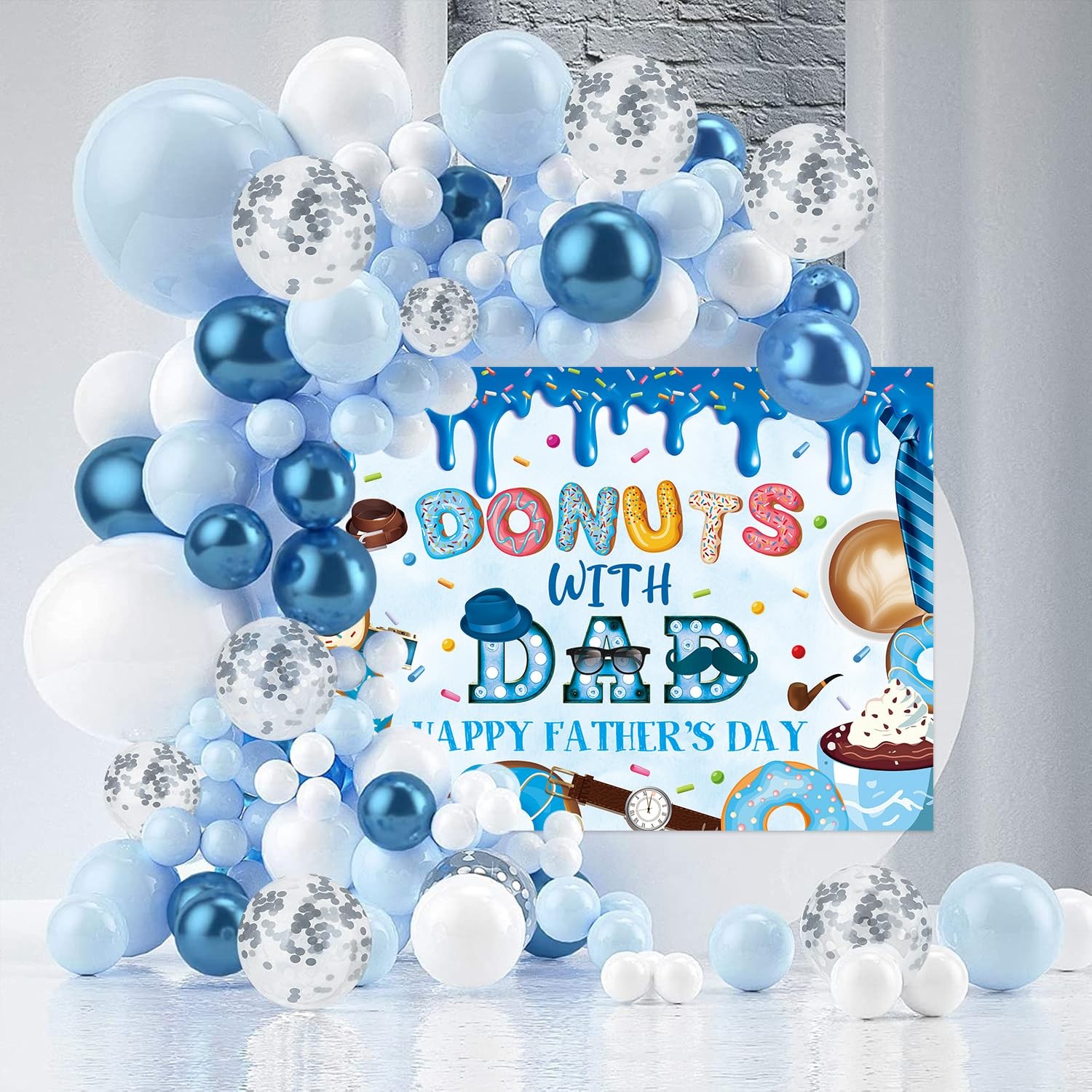 Happy Father’s Day Banner Backdrop 8x6FT Best Dad Ever Donuts 8x6FT, Blue