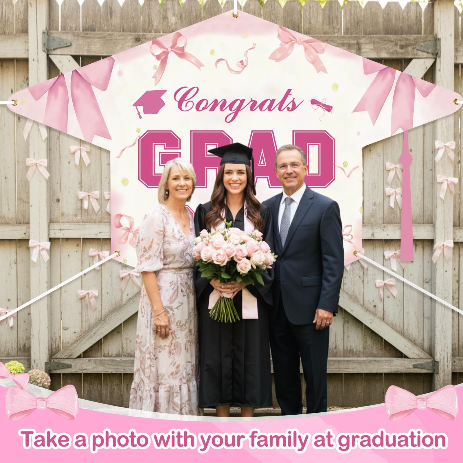 Pink Pink Graduation Decorations Class of 2026 Coquette Bow Congrats Grad Backdr