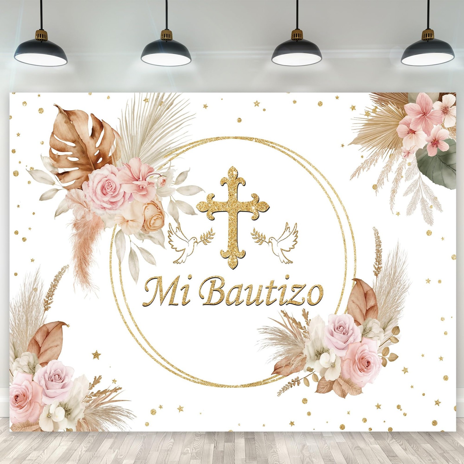 Mi Bautizo Sign Backdrop God Bless Baptism 8Wx6H Feet Polyester Fabric First …