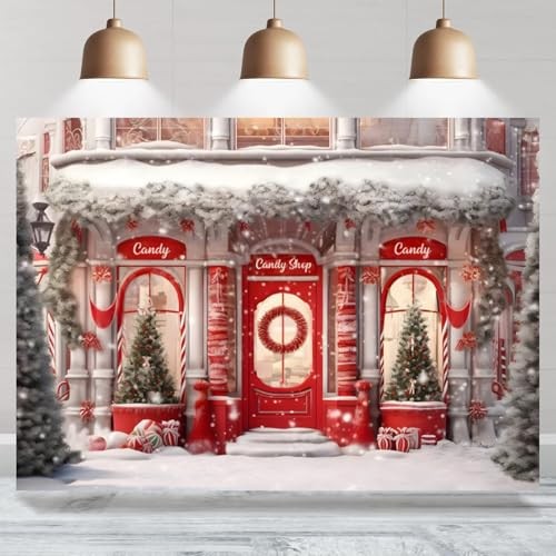 Christmas Candy Shop Backdrop – Winter Snow Scene – Merry Christmas 8x6ft