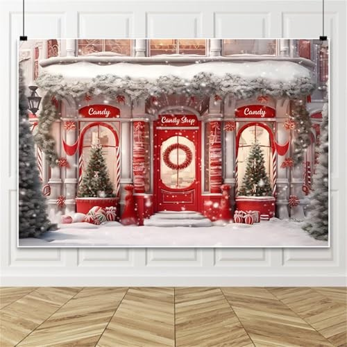 Christmas Candy Shop Backdrop – Winter Snow Scene – Merry Christmas 8x6ft