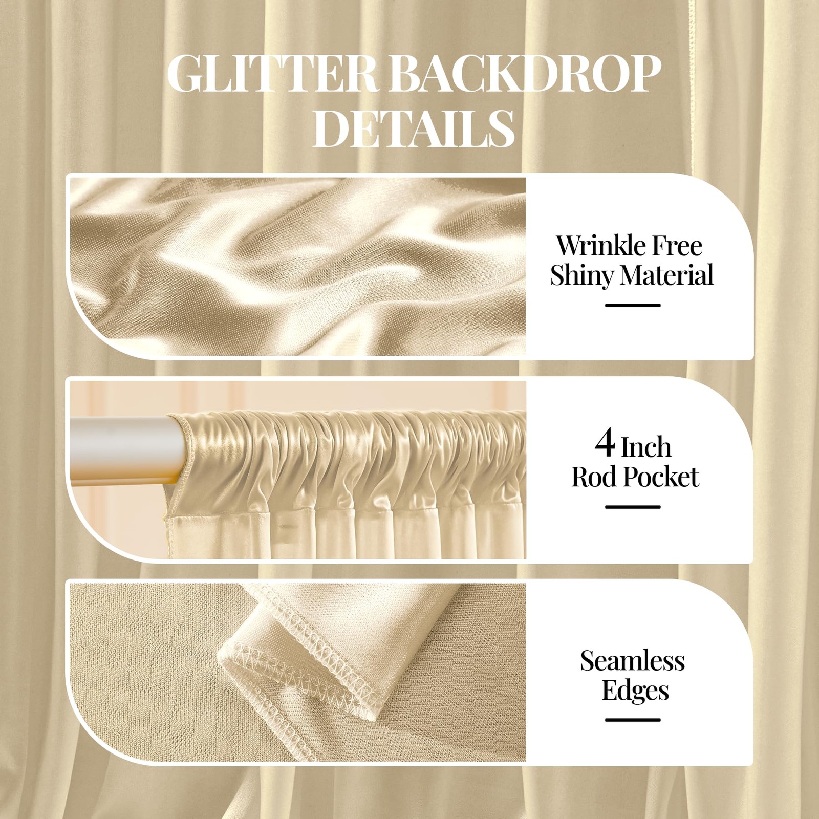 40x10ft Champagne Beige Glitter Backdrop W5 x H10′(8 Panels),