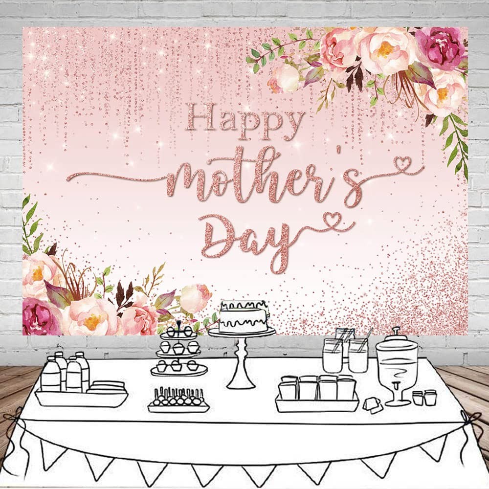 Happy Mother’s Day Backdrop Floral Golden Dots Mothers Day Birthday Photography