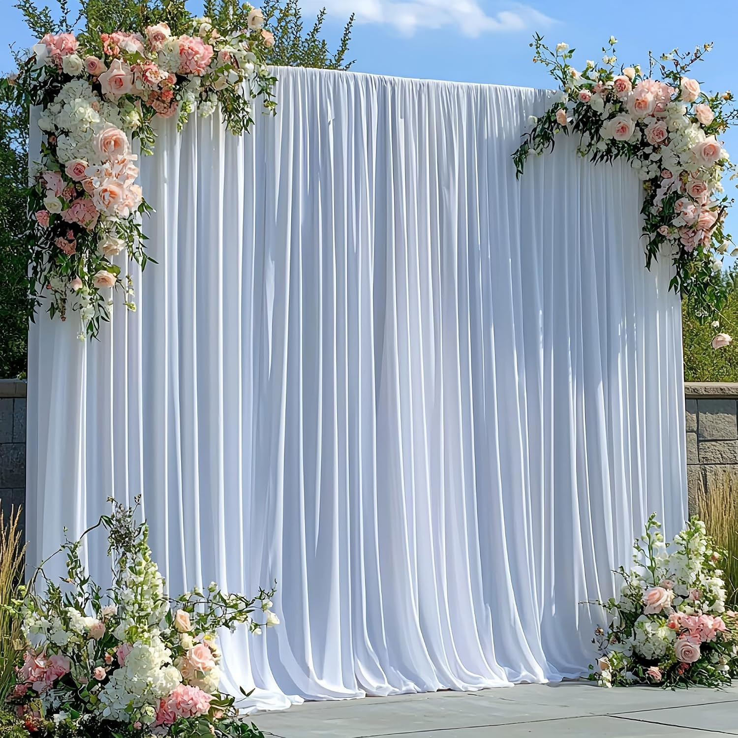 30FTx12FT White Wrinkle-Free Wedding Backdrop Curtain -Silky Washable White Poly