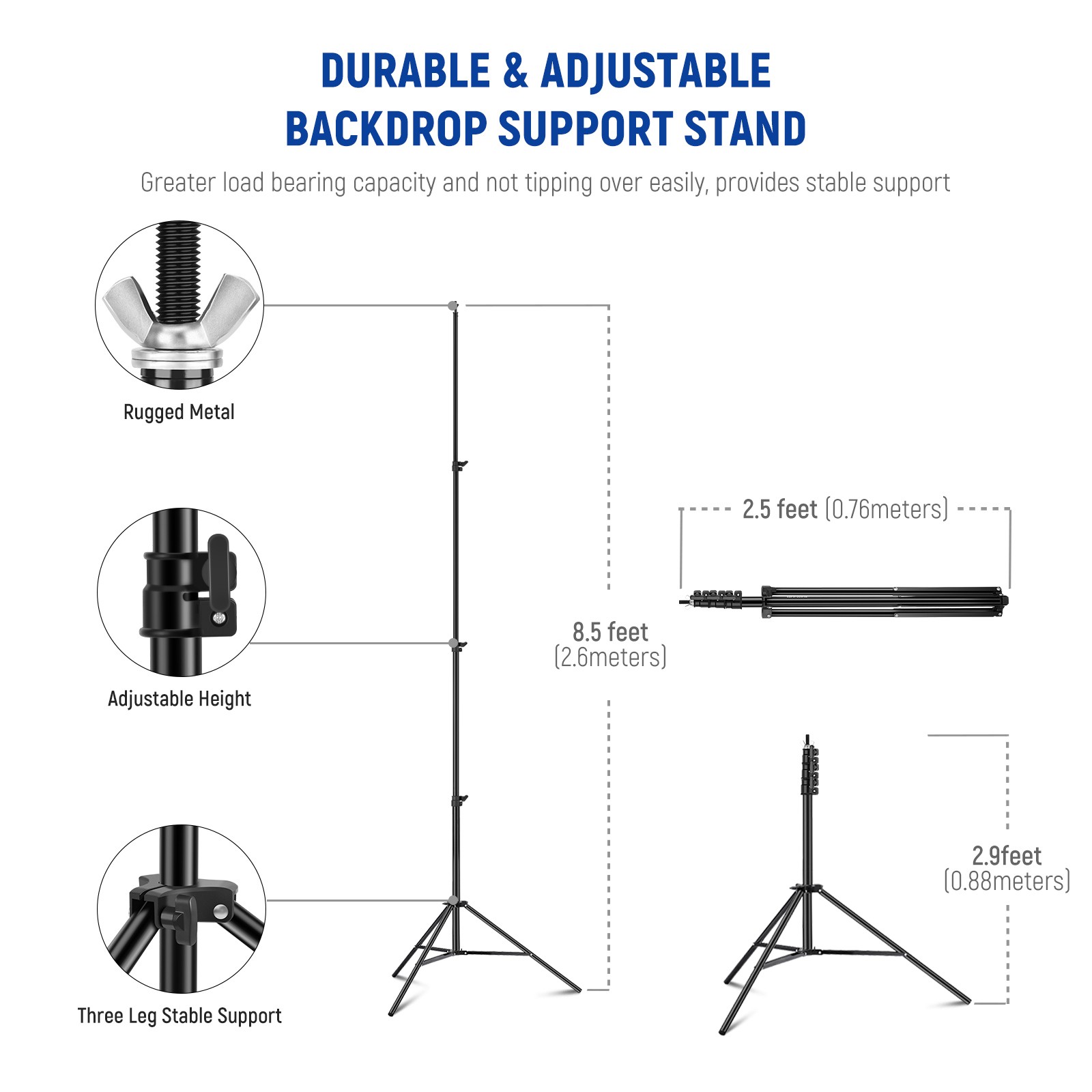 NEEWER 85x10ft Backdrop Stand Kit with 4 Crossbars 6 Clamps 2 Sandbags NK-ST2630