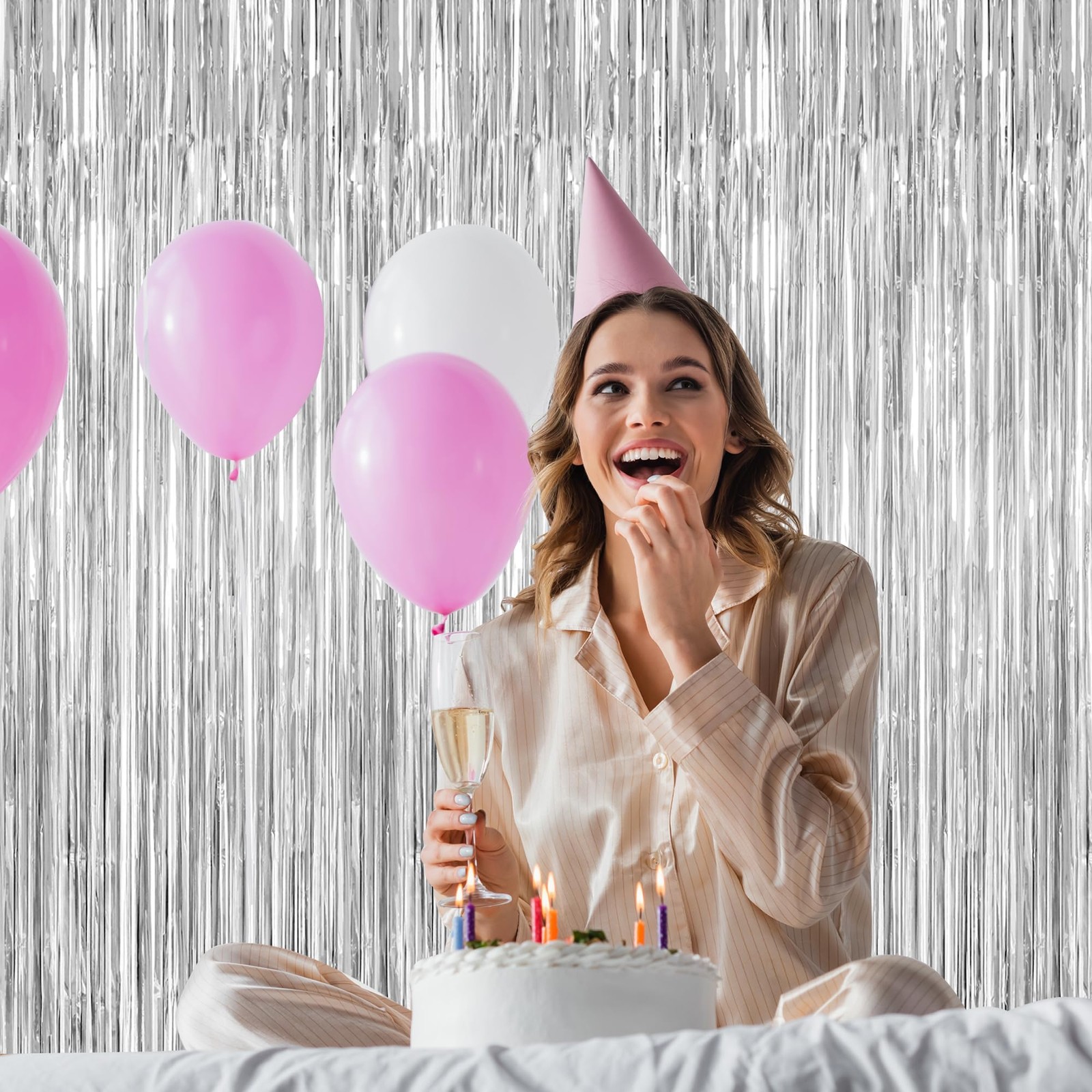 2 Pack Tinsel Backdrop, 3.28 FT x 7.05 Birthday Party 2 PCS, Silver