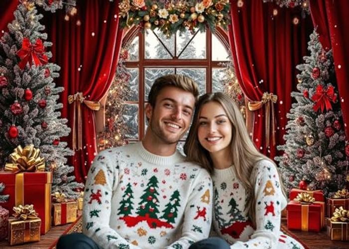 Red Window Background – 7x5FT Christmas Backdrop – Winter Snow – Snow Tree